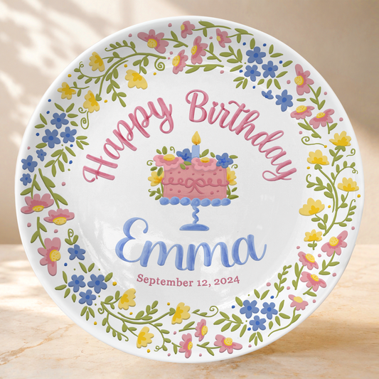 Botanical Birthday Cake Personalized Birthday Plate P715VI0