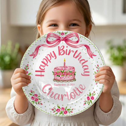 Pink Bow Rose Cake Personalized Birthday Plate P520QZN0