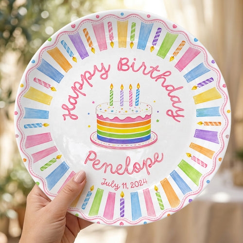 Colorful Rainbow Cake Personalized Birthday Plate for Kids Celebration Gift P811XQT0