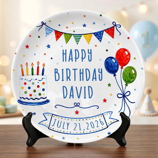 Colorful Balloon Celebration Personalized Birthday Plate for Boys and Girls P8117M70