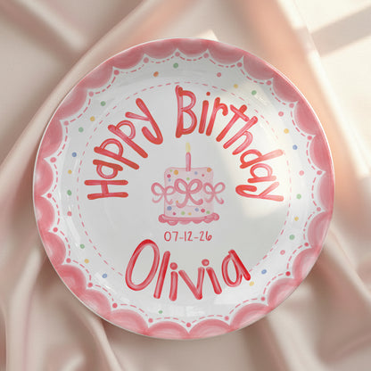 Pink Scalloped Border Personalized Birthday Plate P318HLY0