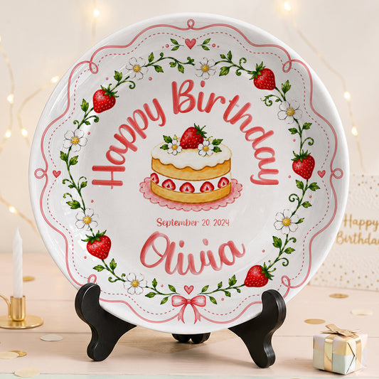 Pink Strawberry Birthday Keepsake Personalized Birthday Plate P73MUO0
