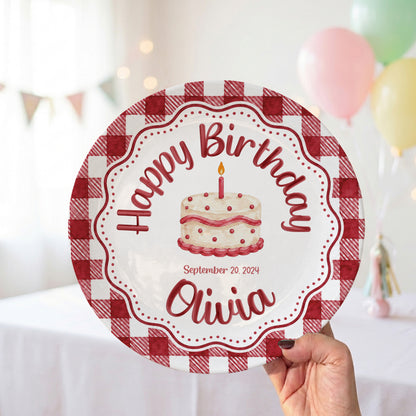 Red Gingham Birthday Cake Keepsake Personalized Birthday Plate P718CMU0