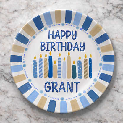 Striped Party Border with Birthday Candles Personalized Birthday Plate D321TUA0