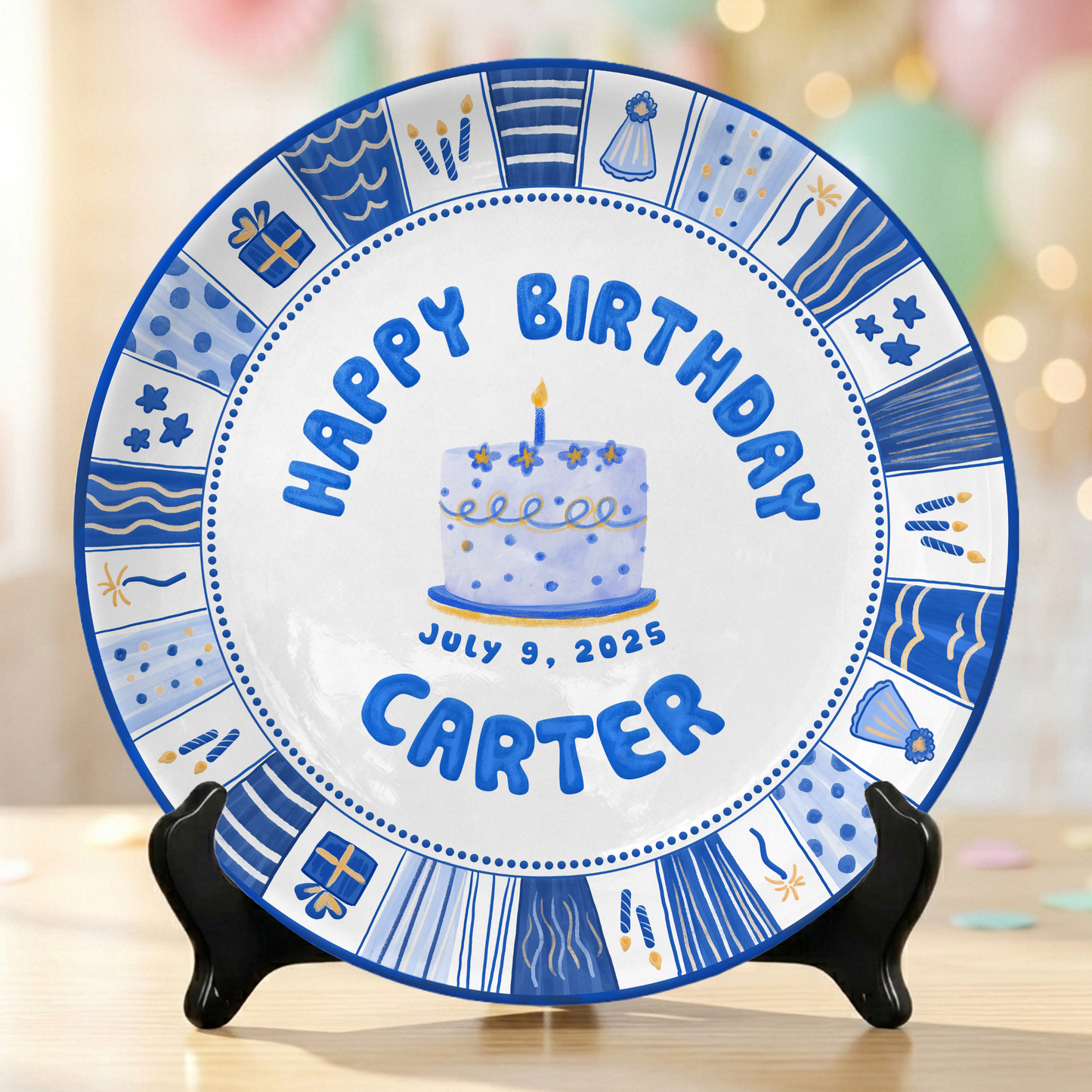 Blue Cake Keepsake Boys Custom Name Ceramic Personalized Birthday Plate P8210WG0