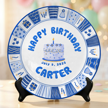 Blue Cake Keepsake Boys Custom Name Ceramic Personalized Birthday Plate P8210WG0