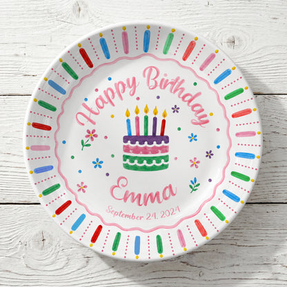 Colorful Birthday Cake Keepsake Personalized Birthday Plate for Kids D6250W50
