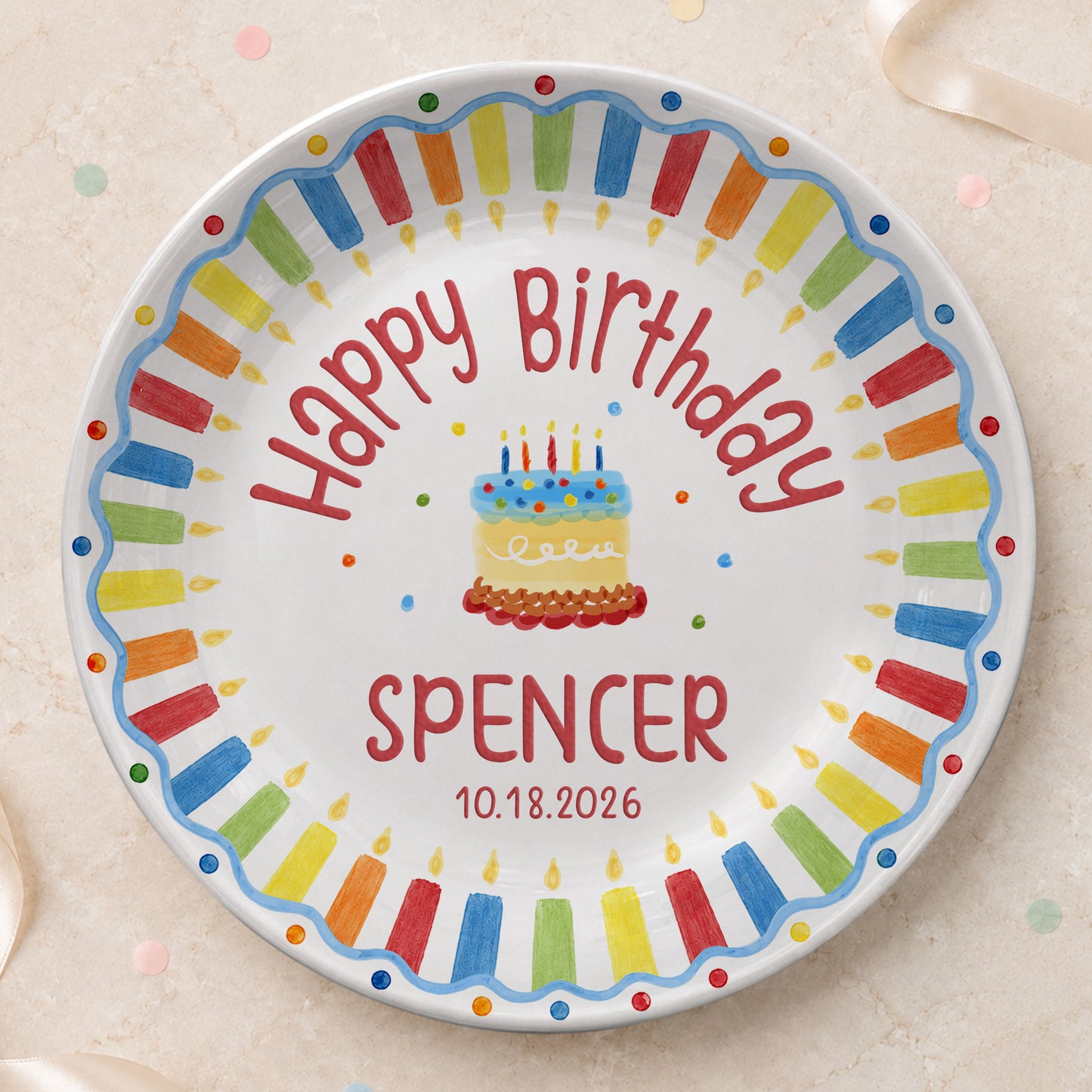 Kids Cake Keepsake Custom Name Ceramic Personalized Birthday Plate P826FVK0