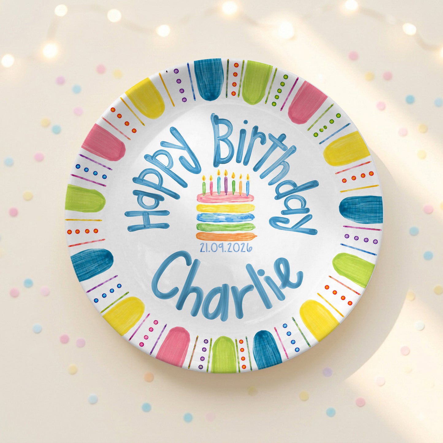 Colorful Cake Custom Name Kids Party Keepsake Personalized Birthday Plate P821TBL0