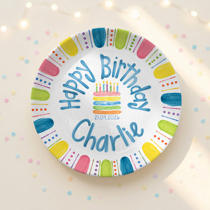 Colorful Cake Custom Name Kids Party Keepsake Personalized Birthday Plate P821TBL0