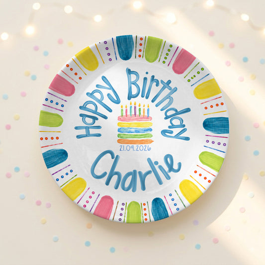 Colorful Cake Custom Name Kids Party Keepsake Personalized Birthday Plate P821TBL0