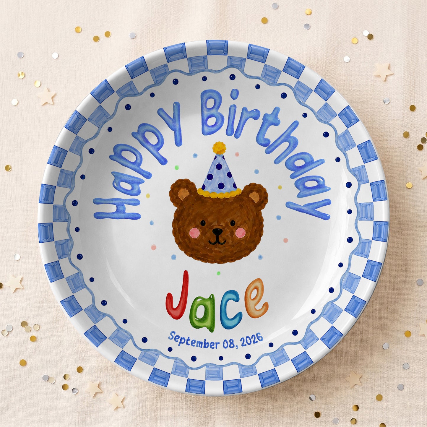 Cute Teddy Bear Birthday Keepsake Personalized Birthday Plate for Kids P6225SU0