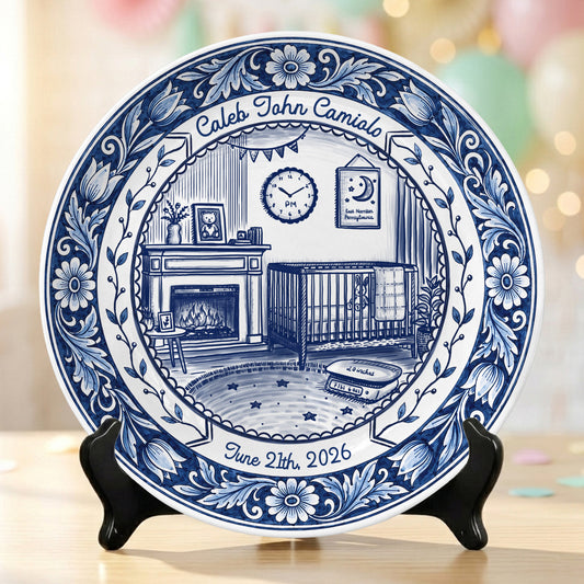 Delft Blue Newborn Birth Stats Custom Keepsake Personalized Birthday Plate P820UMN0