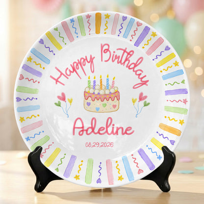 Colorful Kids Birthday Cake Custom Name Keepsake Personalized Birthday Plate Party Decor Gift P818HUN0