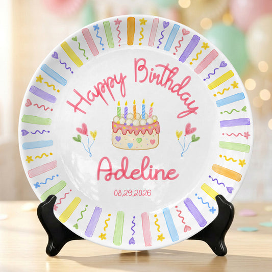 Colorful Kids Birthday Cake Custom Name Keepsake Personalized Birthday Plate Party Decor Gift P818HUN0