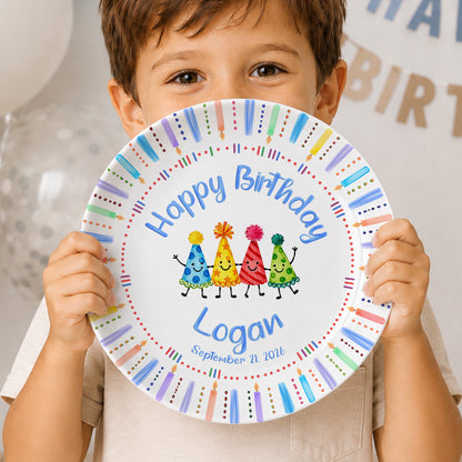 Birthday Hat Candle Border Personalized Birthday Plate P530NCK0
