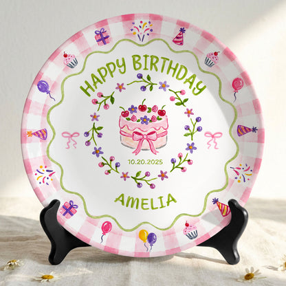 Floral Berry Cake Keepsake Personalized Birthday Plate for Girls and Kids P730TD80