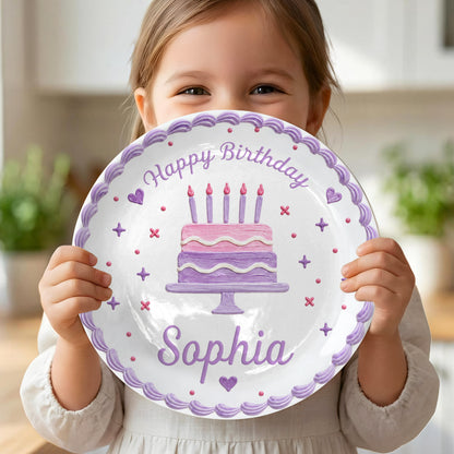 Lavender Scallop Cake Personalized Birthday Plate for Girls P327AW10