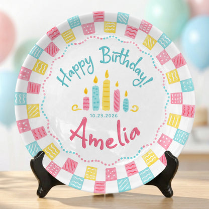 Colorful Cake Candle First Birthday Gift Personalized Birthday Plate P818O6E0
