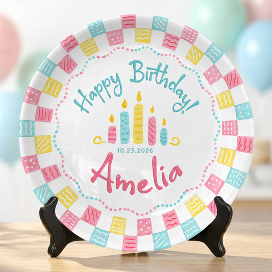 Colorful Cake Candle First Birthday Gift Personalized Birthday Plate P818O6E0