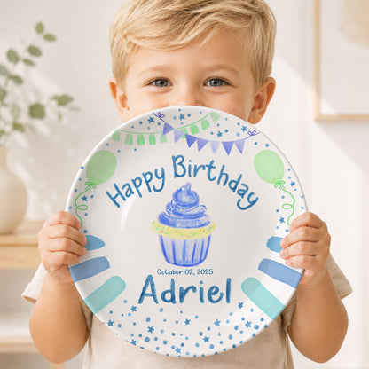 Blue Cupcake Balloon Personalized Birthday Plate P68OVE0a1