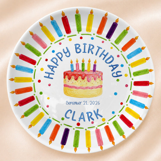 Birthday Cake & Rainbow Candles Personalized Birthday Plate P7160U20