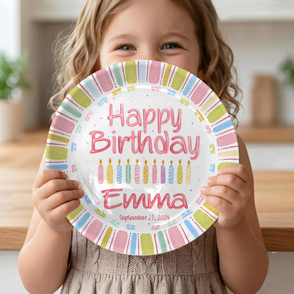 Pink Stripe Personalized Birthday Plate P520UL70