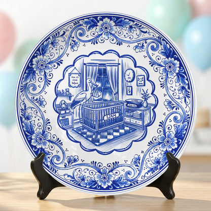 Delft Blue Newborn Birth Stats Custom Ceramic Keepsake Personalized Birthday Plate P820H8A0