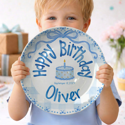 Soft Blue Gingham Personalized Birthday Plate P410VFL0