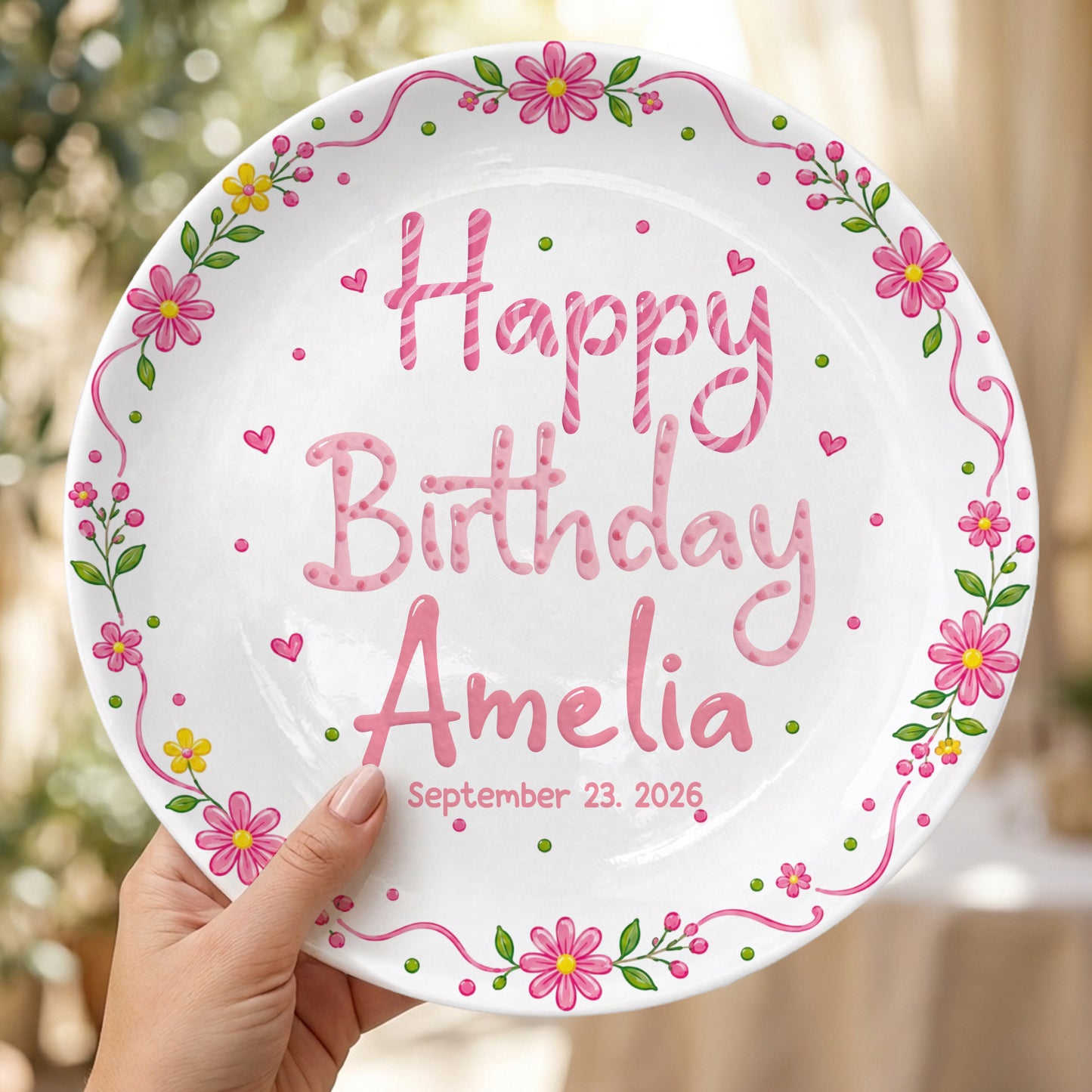 Floral Birthday Personalized Plate for Kids Custom Name Keepsake Gift P85DGR0