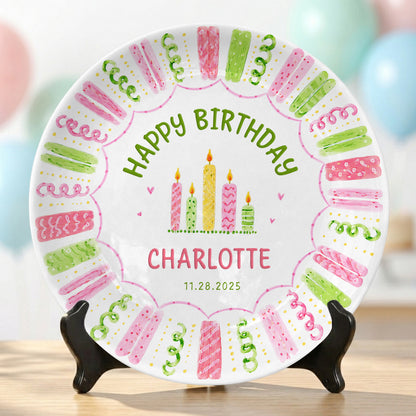Colorful Pink Green Candle Design Personalized Birthday Plate for Kids P814XTQ0
