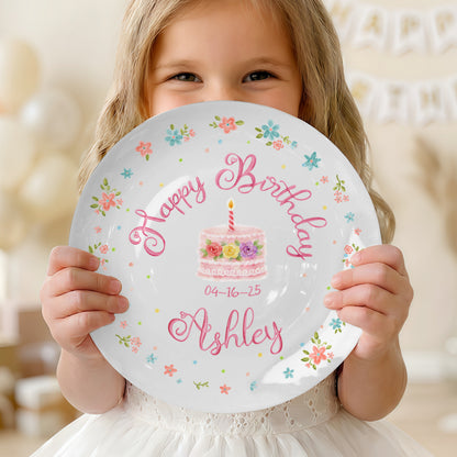 Simple Floral Border Personalized Birthday Plate P412PQN0