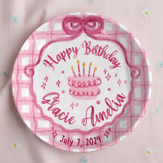 Pink Plaid Cake Personalized Birthday Plate P212ZP80