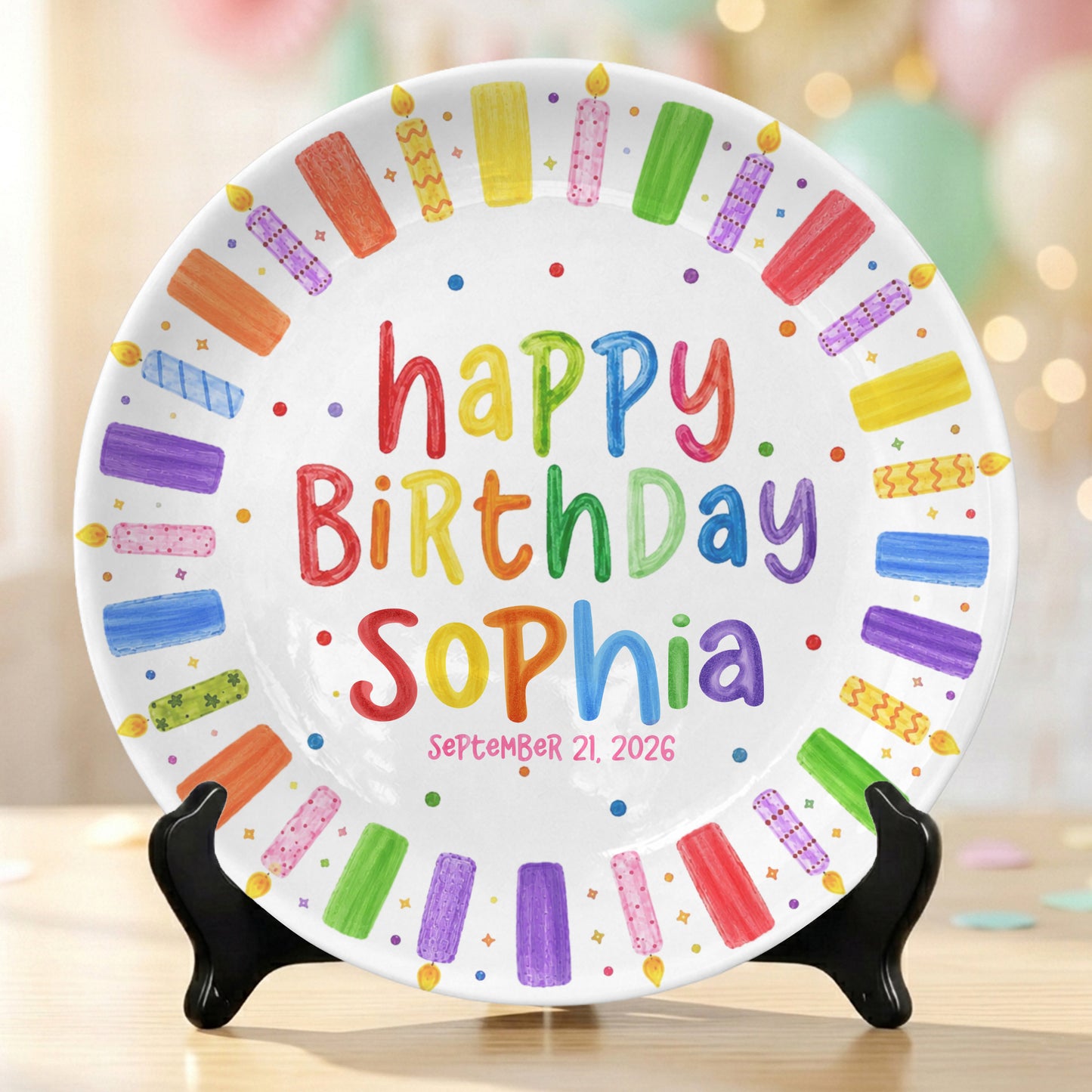 Colorful Candle Happy Birthday Keepsake Custom Kids Personalized Birthday Plate P81505O0