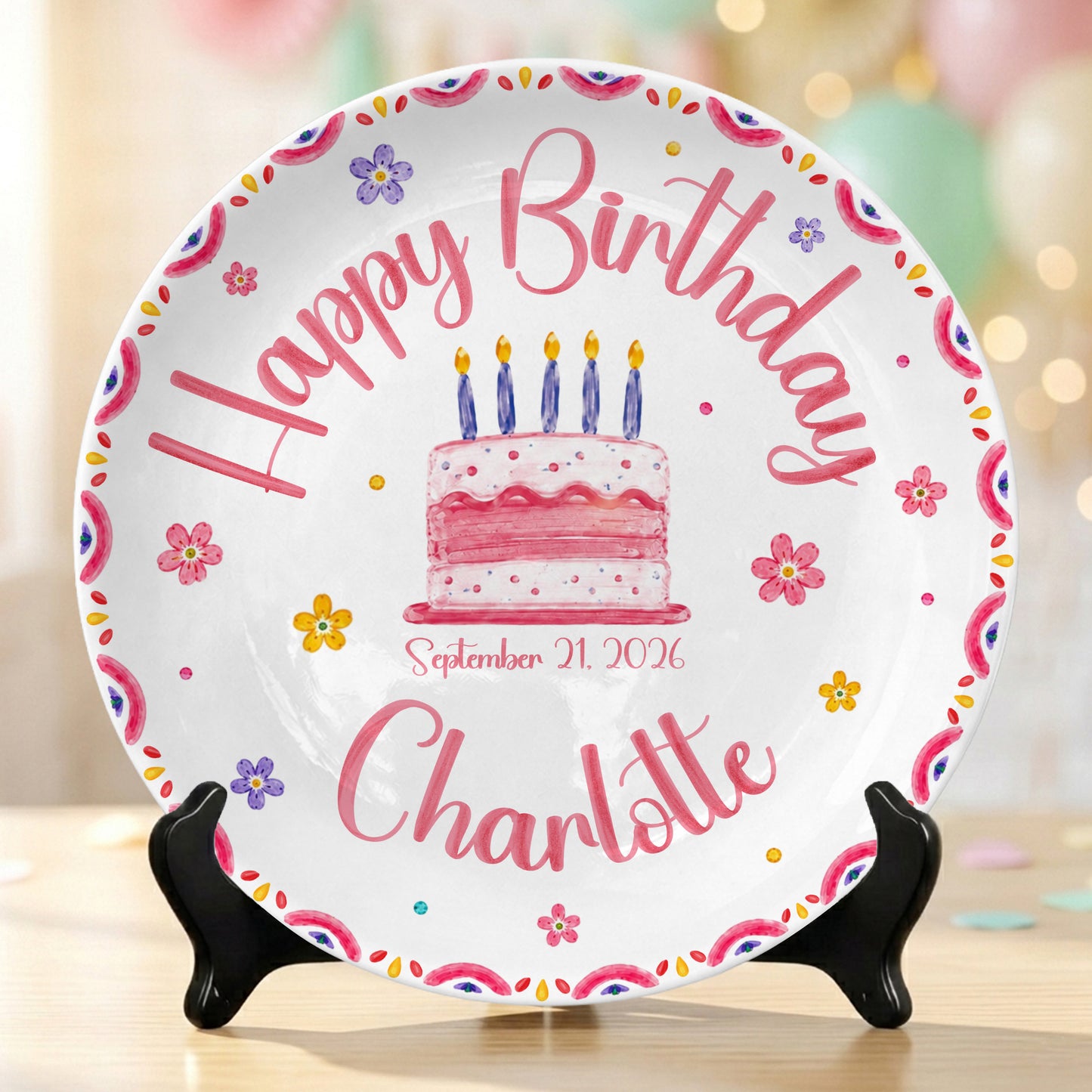 Floral Cake Custom Name Kids Keepsake Gift Personalized Birthday Plate P814OTD0