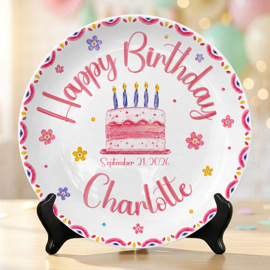 Floral Cake Custom Name Kids Keepsake Gift Personalized Birthday Plate P814OTD0