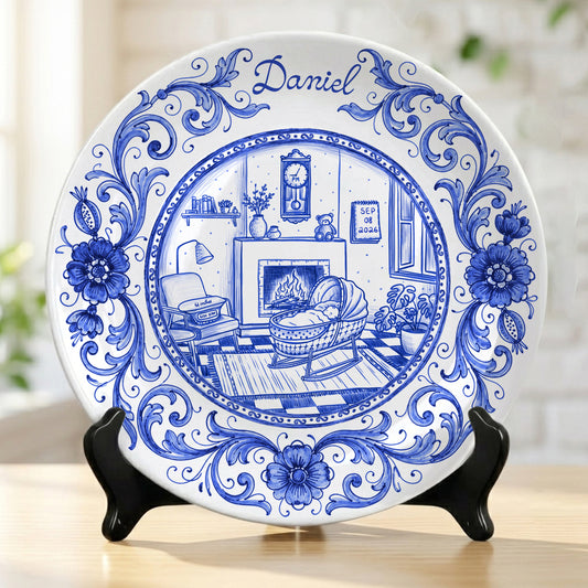 Blue Baby Birth Keepsake Personalized Birthday Plate P719RMV01a