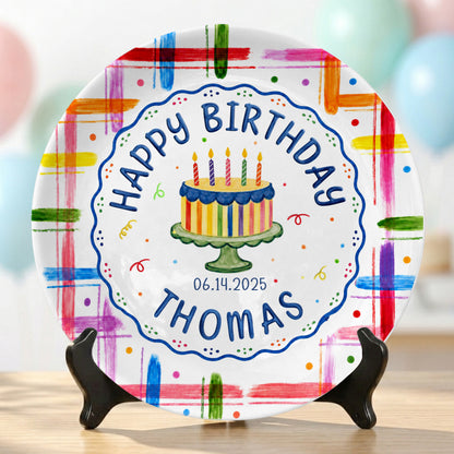 Colorful Cake Name Date Kids First Birthday Personalized Birthday Plate P815DJ50
