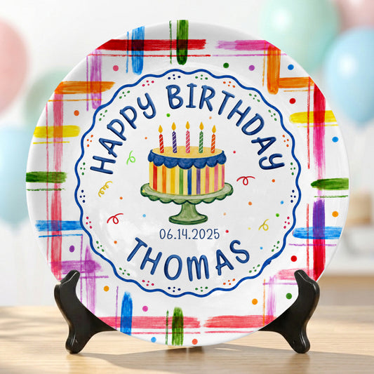 Colorful Cake Name Date Kids First Birthday Personalized Birthday Plate P815DJ50