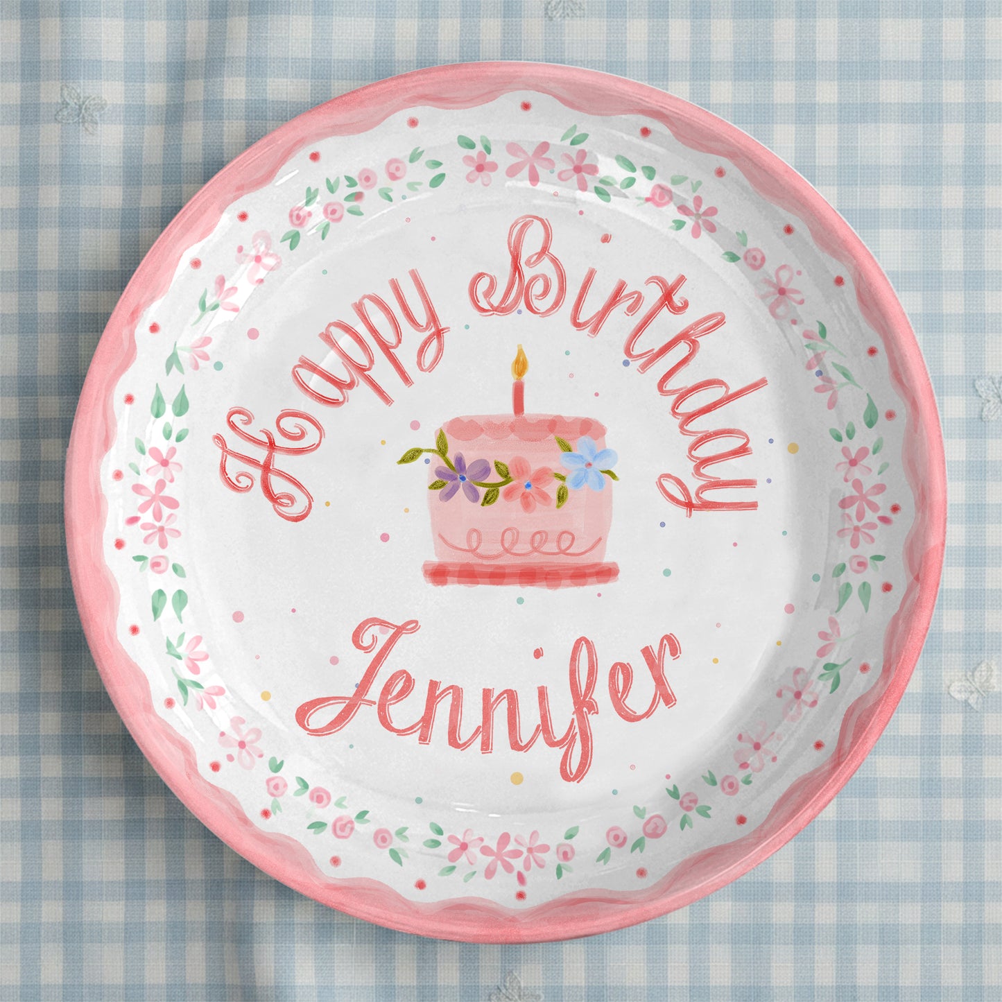 Pink Floral Cake Personalized Birthday Plate P228SJH0