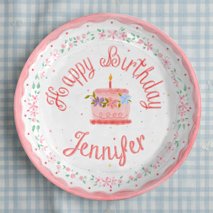 Pink Floral Cake Personalized Birthday Plate P228SJH0