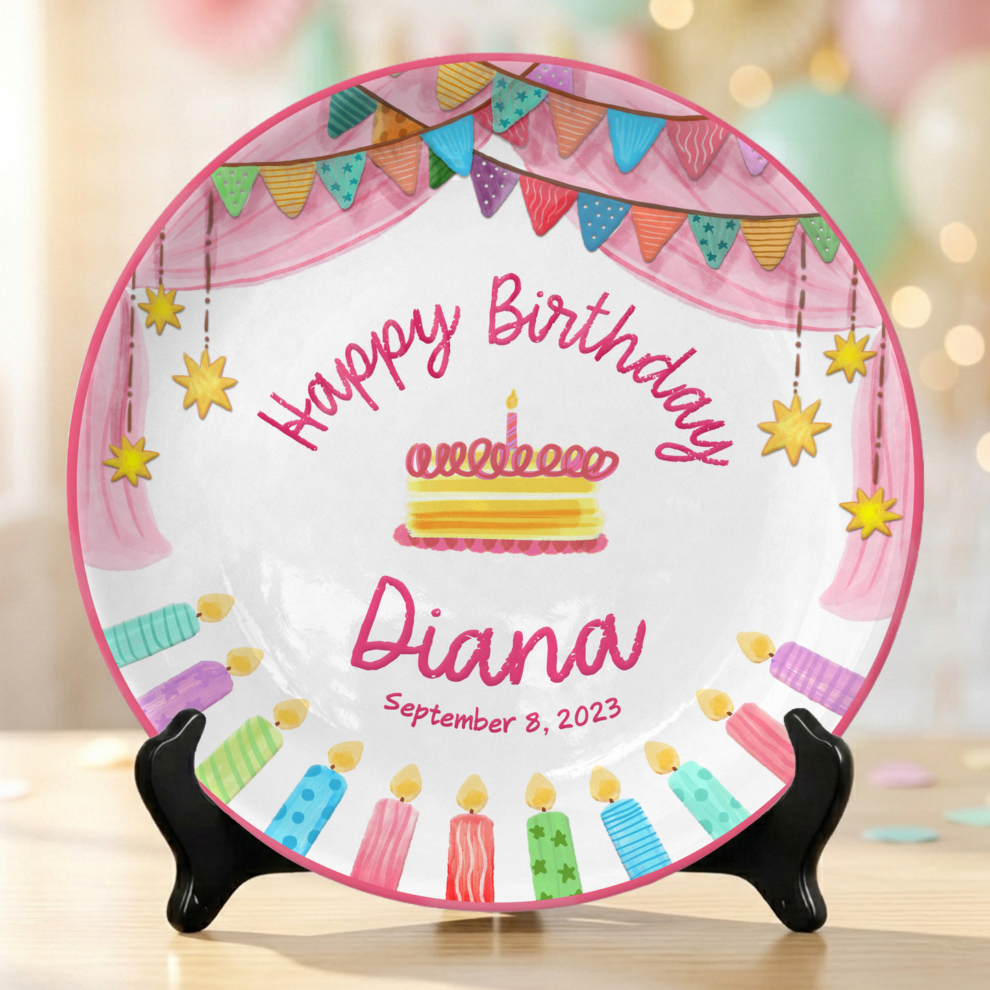Colorful Cake Keepsake Custom Name Ceramic Personalized Birthday Plate P8210SF0