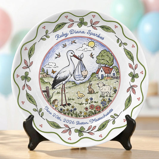 Stork Baby Birth Stats Nursery Keepsake Gift Personalized Birthday Plate P825DLK0