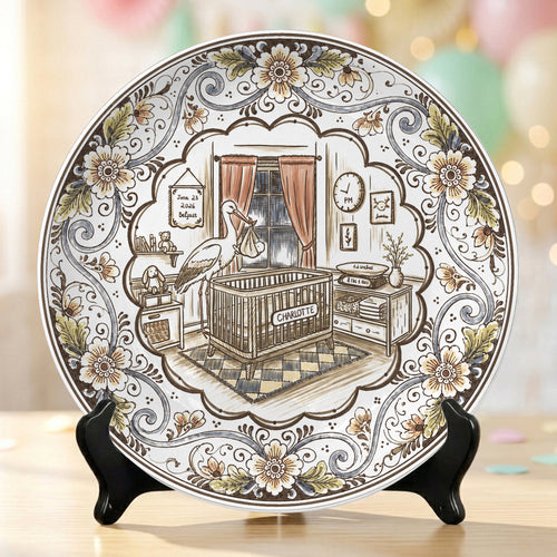 Vintage Floral Newborn Birth Stats Custom Name Ceramic Personalized Birthday Plate P820YFH0