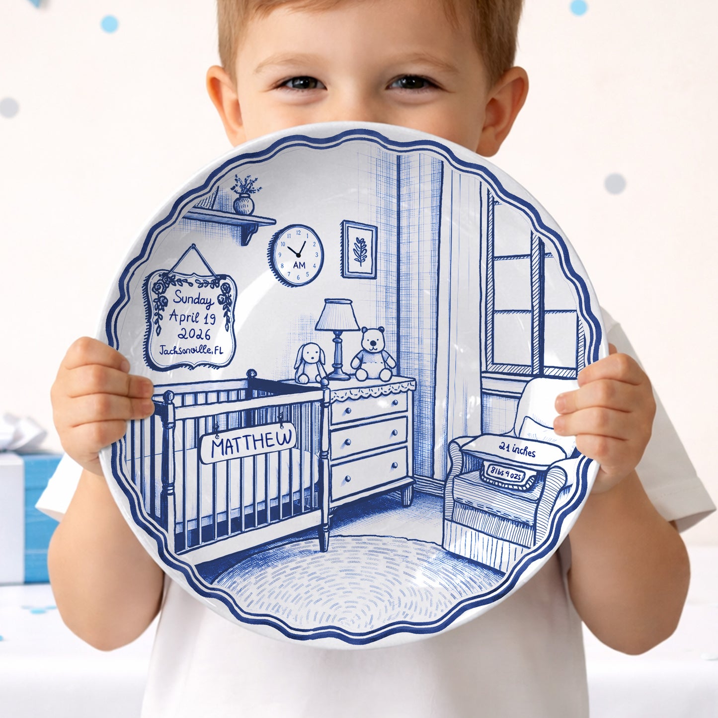 Pink & Blue Nursery Scene Personalized Birth Plate P513DV80