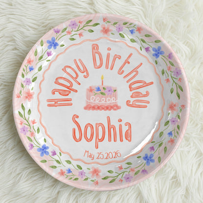 Soft Pink Floral Personalized Birthday Plate P425B2L0