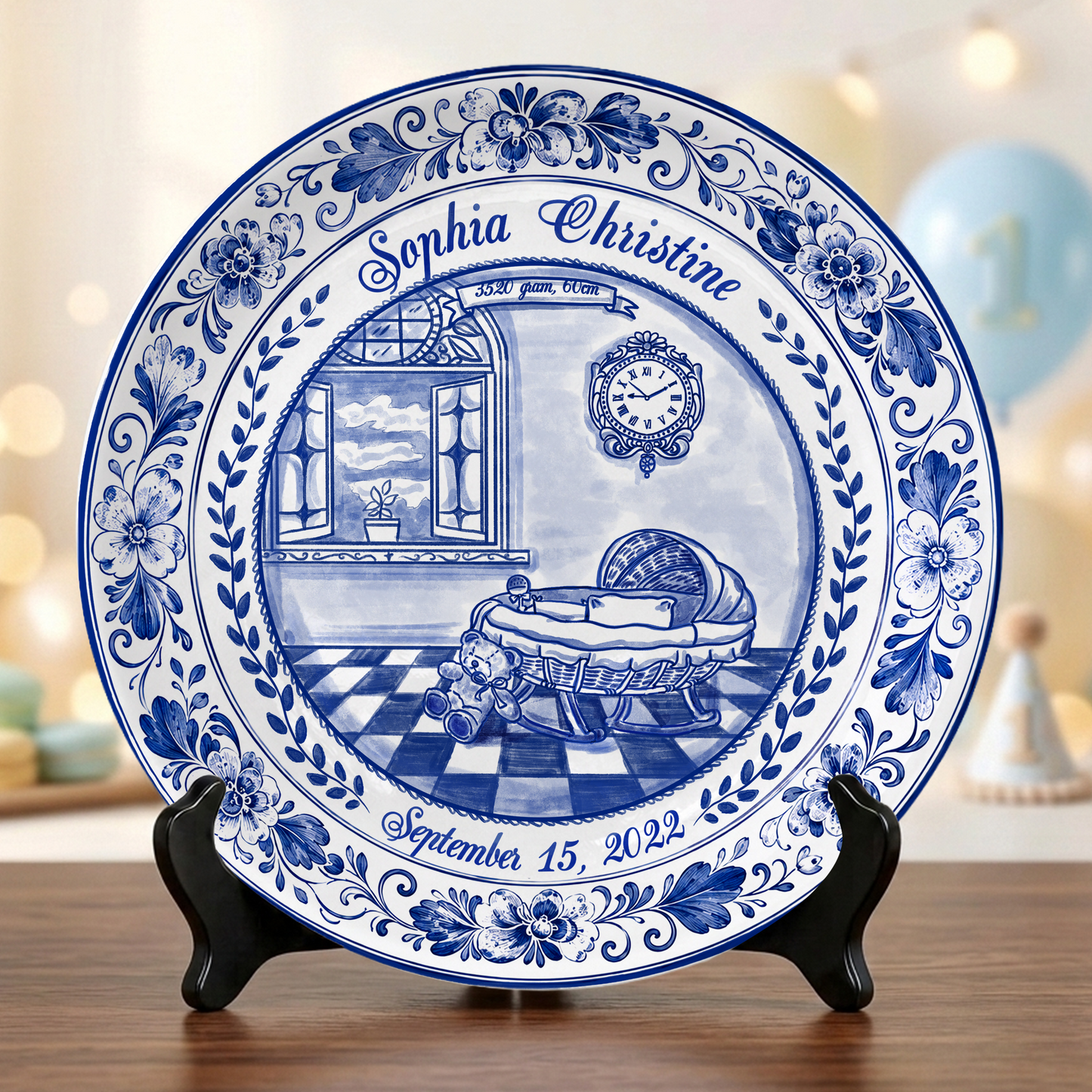 Delft Blue Baby Birth Stats Custom Keepsake Personalized Birthday Plate P820RHN0