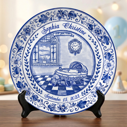 Delft Blue Baby Birth Stats Custom Keepsake Personalized Birthday Plate P820RHN0