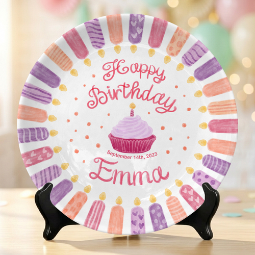 Pink Purple Candle Girl Birthday Keepsake Personalized Birthday Plate P814VDY0