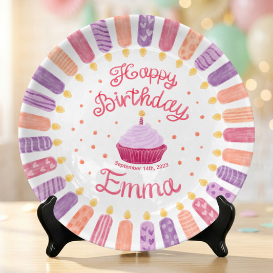Pink Purple Candle Girl Birthday Keepsake Personalized Birthday Plate P814VDY0